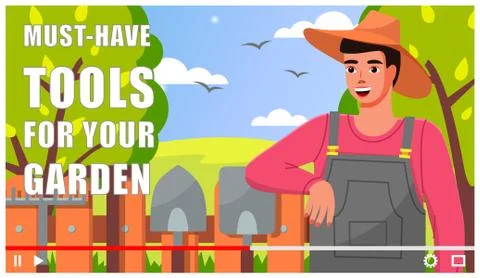 Screensaver of video tutorial, concept of video player interface with gardener Illustrazione stock