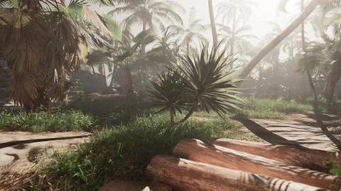 A screenshot of a jungle with palm trees Stock Illustration