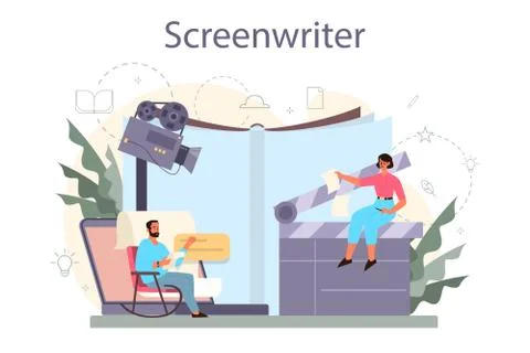 Screenwriter concept. Person create a screenplay for movie. Author Stock Illustration