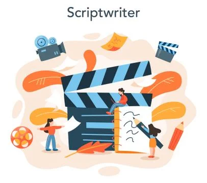 Screenwriter concept. Person create a screenplay for movie. Illustrazione stock