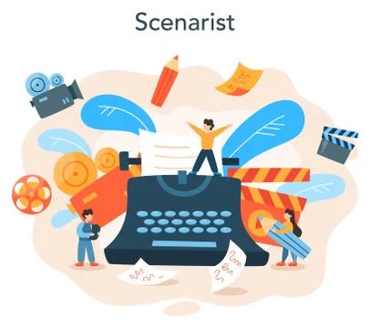 Screenwriter concept. Person create a screenplay for movie. Stock Illustration