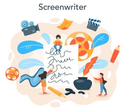 Screenwriter concept. Person create a screenplay for movie. Stock Illustration