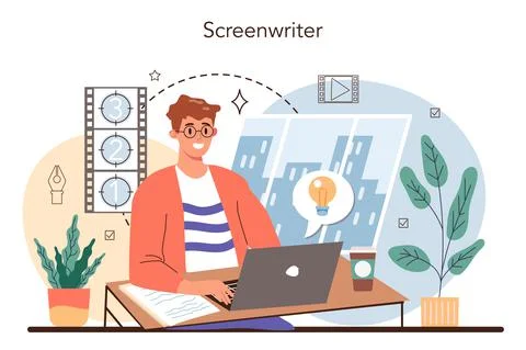 Screenwriter concept. Playwright create a screenplay for movie. Stock Illustration