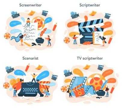 Screenwriter concept set. Person create a screenplay for movie. Stockillustratie