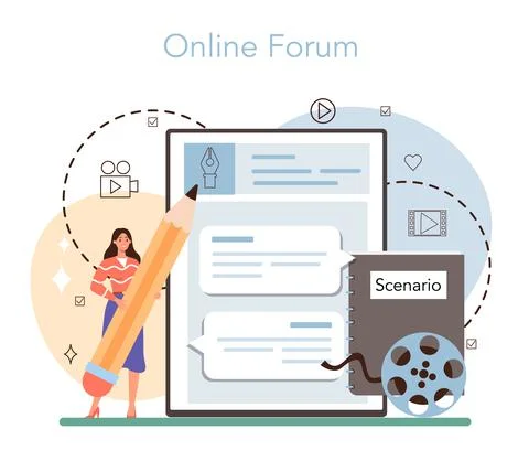 Screenwriter online service or platform. Playwright create a screenplay Illustrazione stock