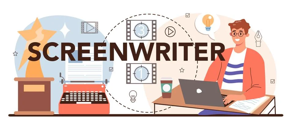 Screenwriter typographic header. Playwright create a screenplay Stock Illustration