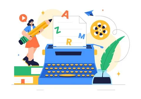 Screenwriter Vector Illustration featuring a Professional Writer and Copywr.. Ilustración de archivo