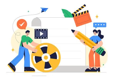 Screenwriter Vector Illustration featuring a Professional Writer and Copywr.. Ilustración de archivo