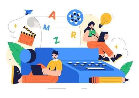 Screenwriter Vector Illustration featuring a Professional Writer and Copywr.. Ilustración de archivo