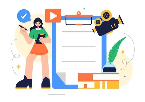 Screenwriter Vector Illustration featuring a Professional Writer and Copywr.. Ilustración de archivo