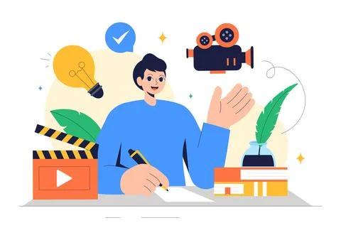 Screenwriter Vector Illustration featuring a Professional Writer and Copywr.. Ilustración de archivo