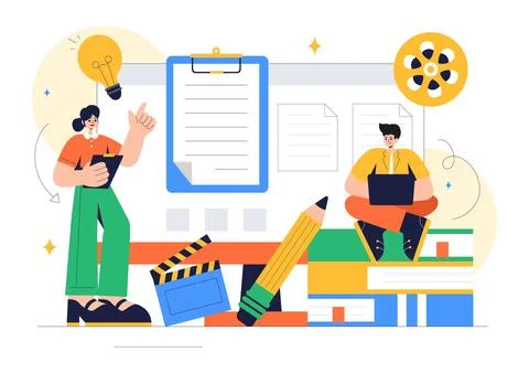 Screenwriter Vector Illustration featuring a Professional Writer and Copywr.. Ilustración de archivo
