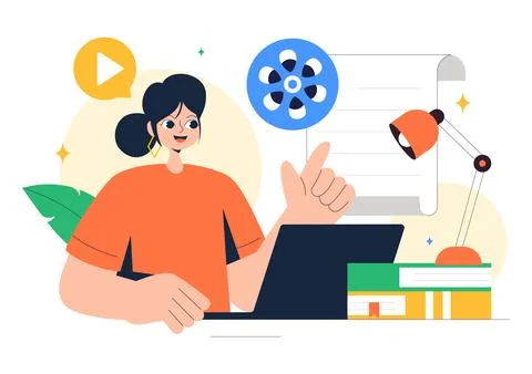 Screenwriter Vector Illustration featuring a Professional Writer and Copywr.. Ilustración de archivo