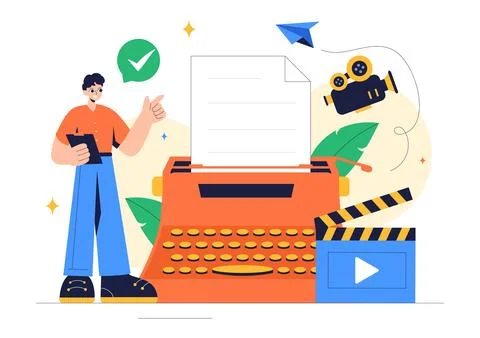 Screenwriter Vector Illustration featuring a Professional Writer and Copywr.. Ilustración de archivo