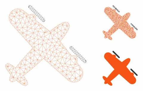 Screw Aeroplane Vector Mesh Carcass Model and Triangle Mosaic Icon Illustrazione stock