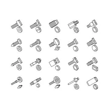 Screw And Bolt Building Accessory isometric icons set vector Stock Illustration