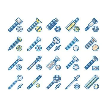 Screw And Bolt Building Accessory Icons hand drawn Ilustración de archivo