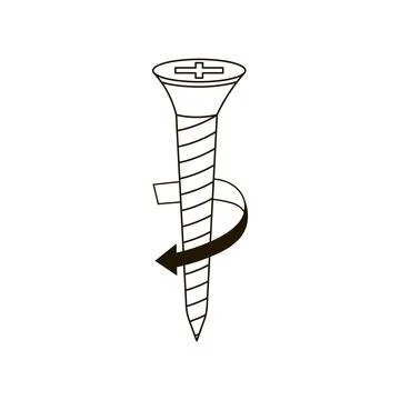 Screw with arrow icon in hand drawn style isolated on white background, desig Stock Illustration