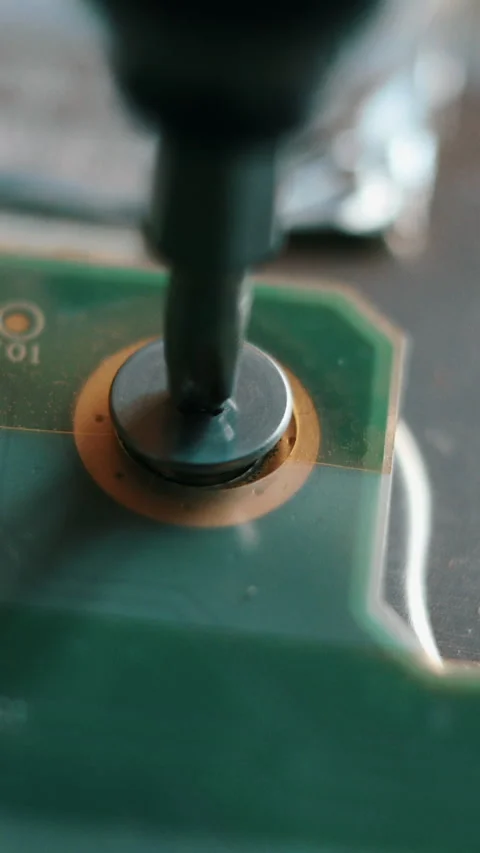 Screw Being Screwed With A Tool Close Up View. Vertical. Stock Footage 302540294