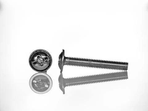 Screw with clipping path (macro), cross head screwdriver, lots of detail, whi Foto stock