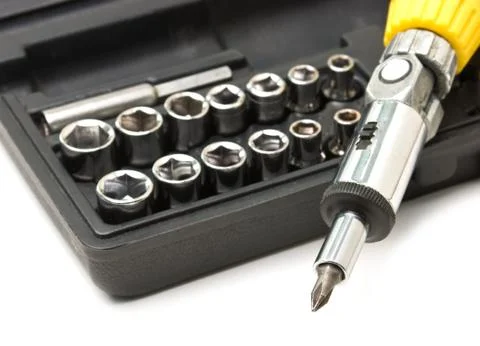 Screw driver and spanner kit Stock Photos