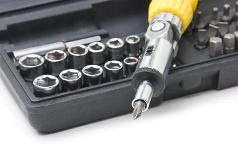 Screw driver and spanner kit Stock Photos