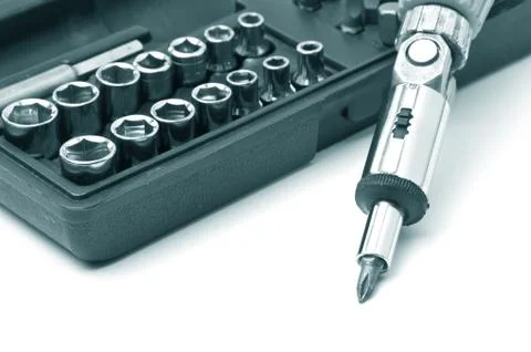 Screw driver and spanner kit Stock Photos