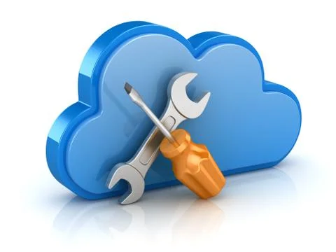 Screw Driver and Wrench with Cloud Stock Illustration