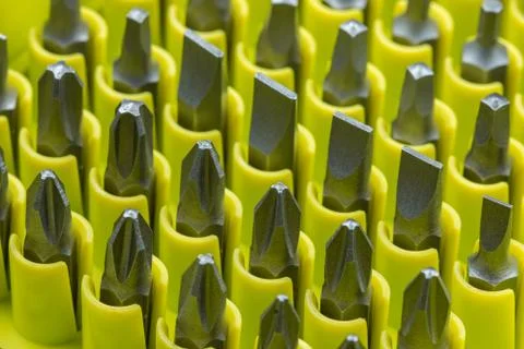 Screw Driver Bits in a Green Case Stock Photos