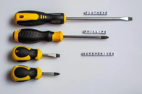 Screw Driver Set on White Background with name Stock Photos