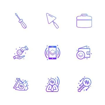 Screw driver , spade , breifcase , crypto currency , stratis , money, coins , Stock Illustration