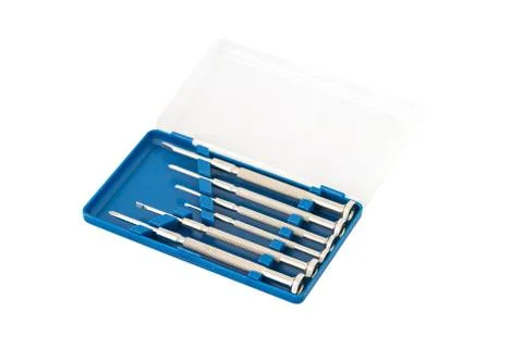 Screw Drivers in Box Set Isolated on White Background Stock Photos