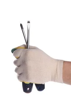 Screw-drivers in a man's hand Stock Photos