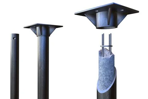 Screw foundations fill with cement and reinforcing - isolated concept Ilustración de archivo