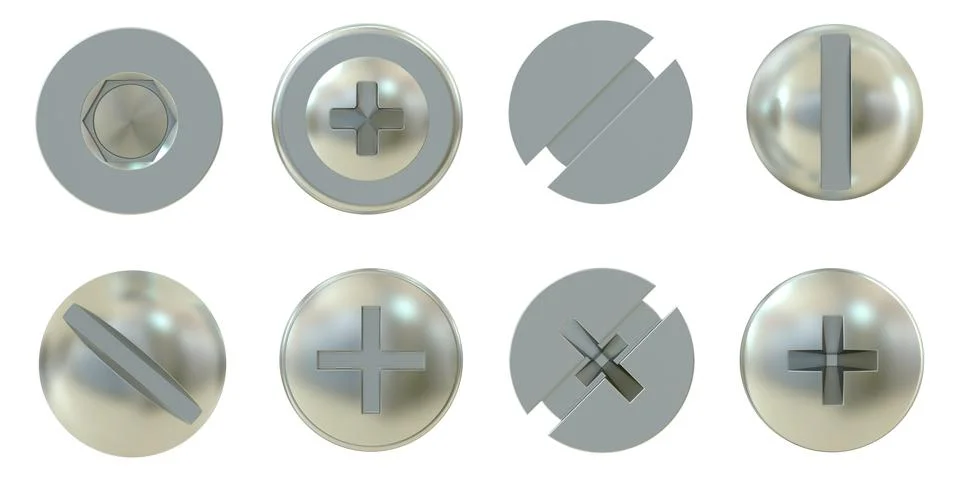 Screw heads, 3D rendering Ilustração Stock