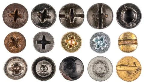 Screw heads, nuts, rivets. Stock Photos