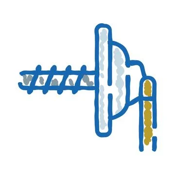 Screw press machine processing material doodle icon Illustrazione stock