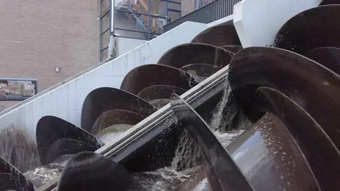 Screw pump station in action at Kinderdijk Stock Footage 104779434