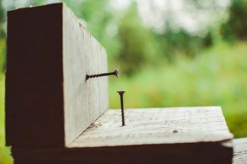 The screw is screwed into the Board 库存照片