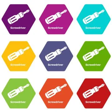 Screwdrive icons set 9 vector Illustrazione stock