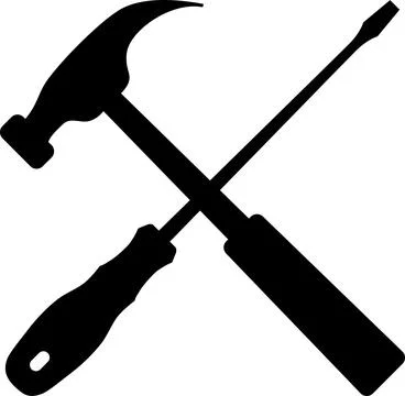 Screwdriver and Hammer Icon in Flat Style. Vector Illustration. Illustrazione stock