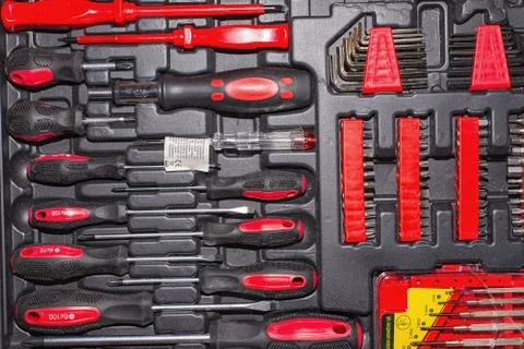Screwdriver and more tool in a tool box Stock Photos