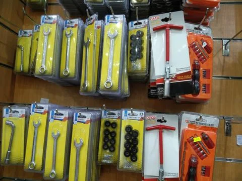The screwdriver and tools in the shop Stock Photos