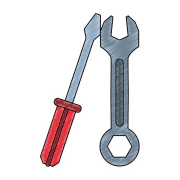 Screwdriver and wrench construction tools scribble Ilustración de archivo