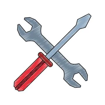 Screwdriver and wrench construction tools scribble Ilustración de archivo