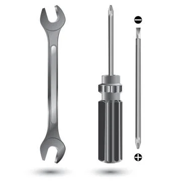 Screwdriver and Wrench. Object tool isolated on white background. Stock Illustration