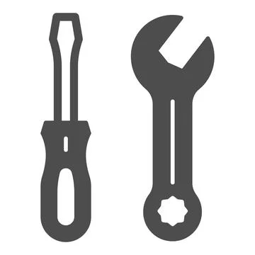 Screwdriver and wrench solid icon, construction tools concept, screwdriver and Stock Illustration