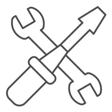 Screwdriver and wrench thin line icon. Engineer, repair handle equipment symbol Illustration