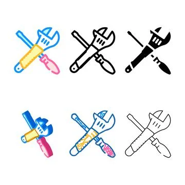 Screwdriver and wrench tool diversity work color icon vector イラスト素材