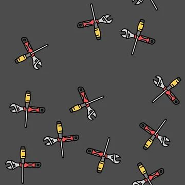 Screwdriver and wrench tool work vector seamless pattern Illustrazione stock